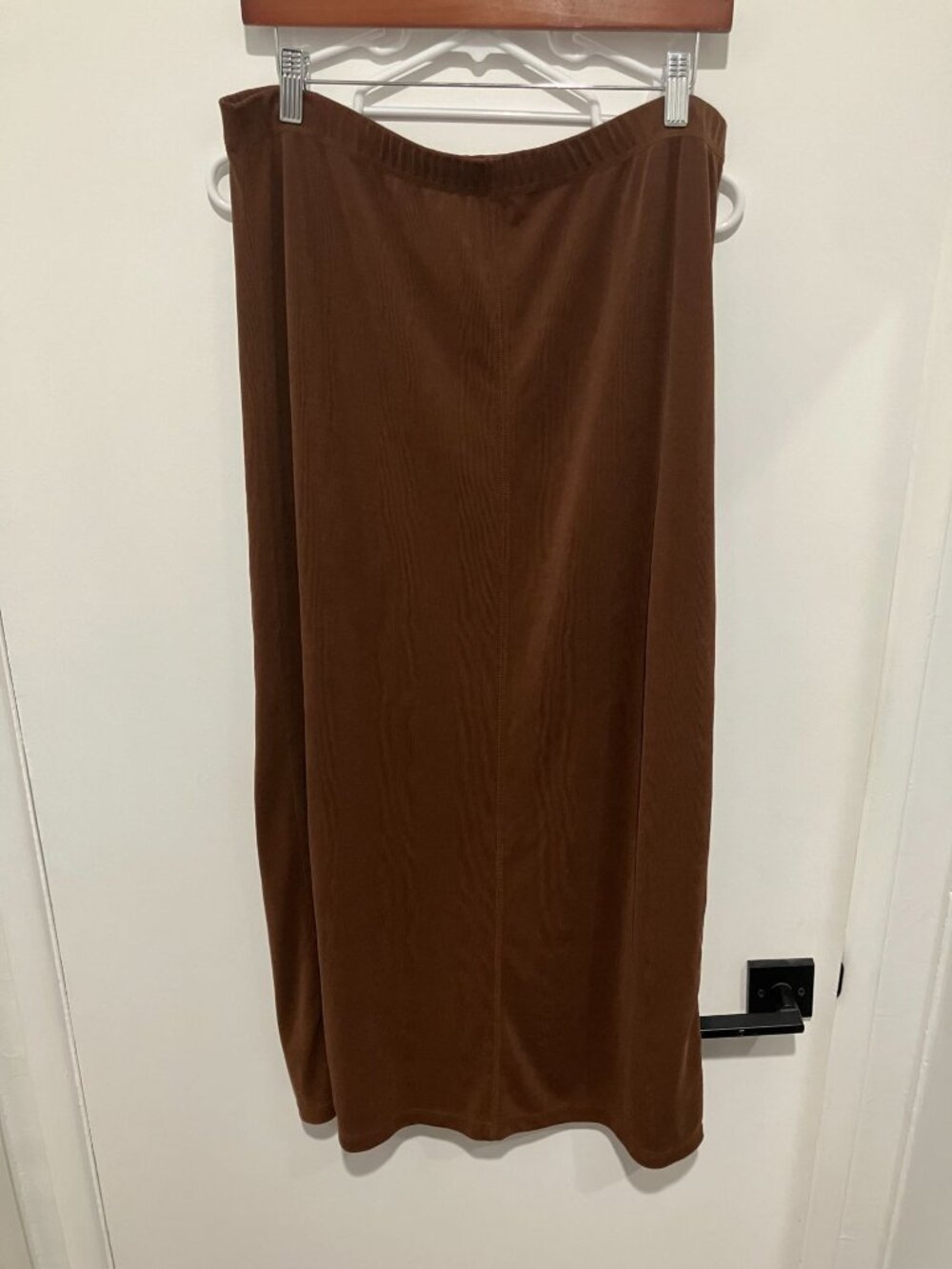 Carole Little Sport Brown Ribbed Knit Midi Skirt Elastic Waist Vintage Large